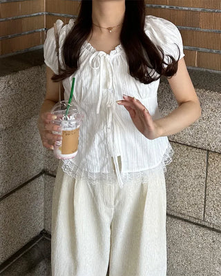 Lace Ribbon Half Blouse