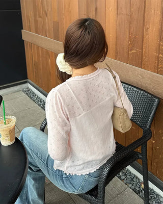See-through perforated cardigan