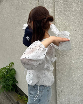 Polka Dot See-Through Frill Zip Hoodie