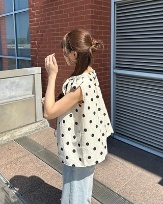 Halter neck polka dot blouse