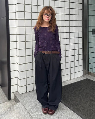 (Unisex) Two-pleat wide-leg slacks