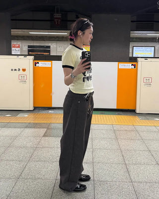 Non-faded herringbone denim pants