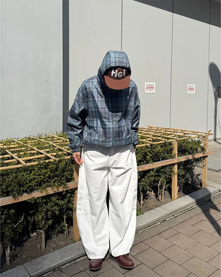 (Unisex) Check Hooded Wind Jacket