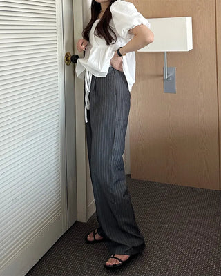 Layered pinstripe slacks