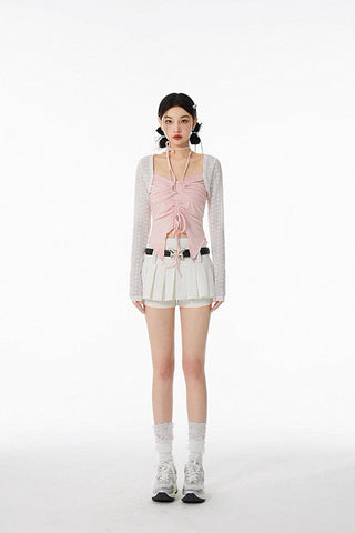 Two-Piece Set Suit Blouse Drawstring Cardigan