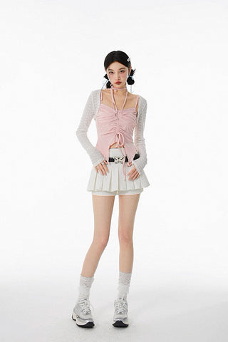 Two-Piece Set Suit Blouse Drawstring Cardigan