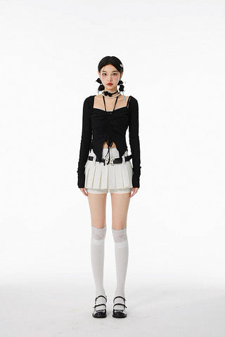 Two-Piece Set Suit Blouse Drawstring Cardigan