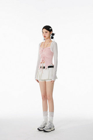 Two-Piece Set Suit Blouse Drawstring Cardigan