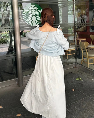 Ribbon flared long skirt
