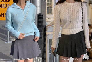 Ribbon pleated mini skirt pants (2c)