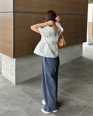Striped pants with string waistband
