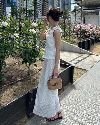 Polka Dot Chiffon Long Skirt