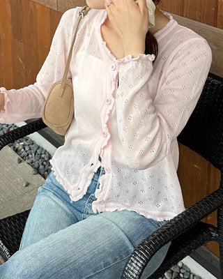 See-through perforated cardigan