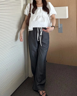 Layered pinstripe slacks