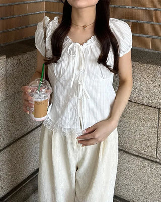 Lace Ribbon Half Blouse