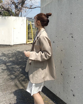 Oversized button-down single jacket