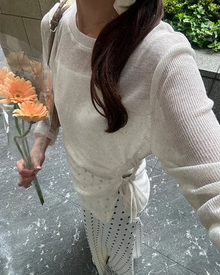 Side-gathered sheer T-shirt