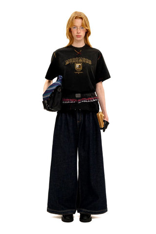 [Moromoro2] Frayed Waistband Wide Leg Jeans
