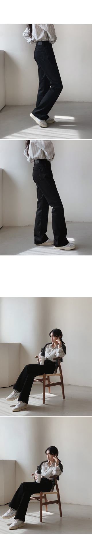 (basic/long) Premium semi-bootcut black denim pants - 4 sizes