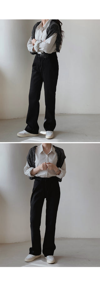 (basic/long) Premium semi-bootcut black denim pants - 4 sizes