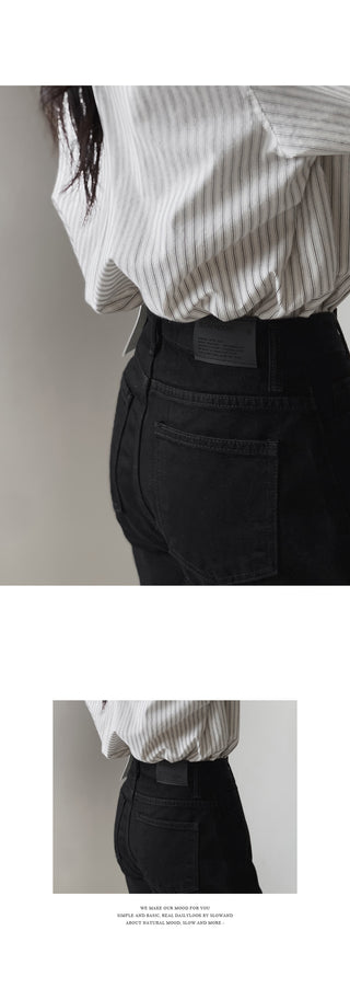 (basic/long) Premium semi-bootcut black denim pants - 4 sizes