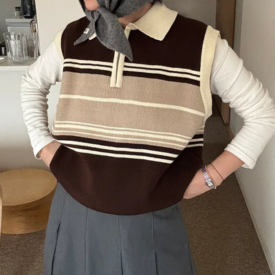 Striped Half-Zip Vest