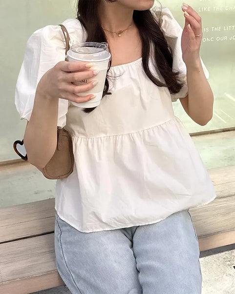 Square neck shirred blouse