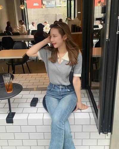 Cable bicolor short-sleeved knit