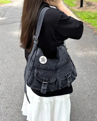2-Pocket Denim Shoulder Bag