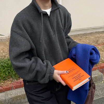 String detail fleece half-zip up