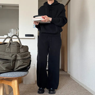 Simple knit hooded knit pants set