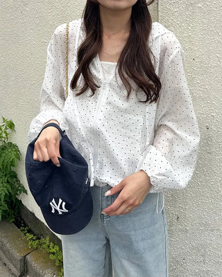 Polka Dot See-Through Frill Zip Hoodie