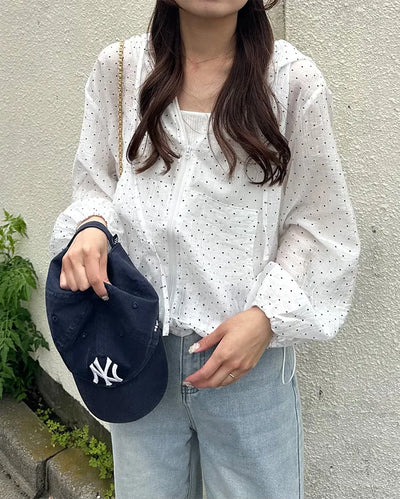 Polka Dot See-Through Frill Zip Hoodie