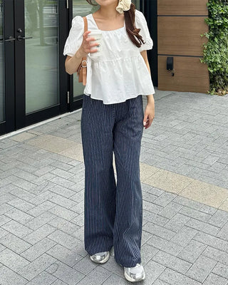 Striped pants with string waistband