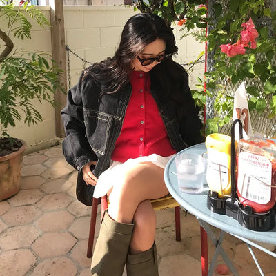 (Unisex) Two-tone Zip Denim Jacket