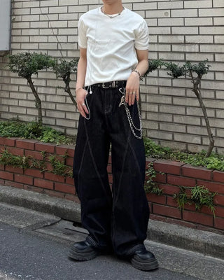 Curved stitch wide denim