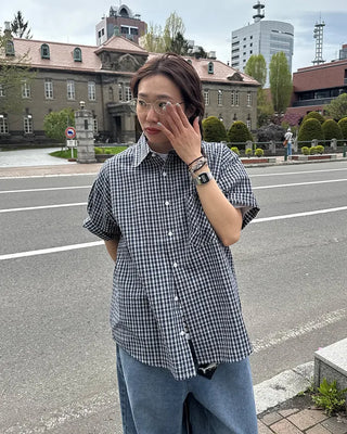 Seersucker check short-sleeved shirt