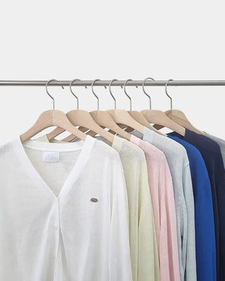 V-neck loose-fitting knit linen cardigan