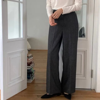 Monique Wool High-Waisted Wide-Leg Slacks Pants (3c)