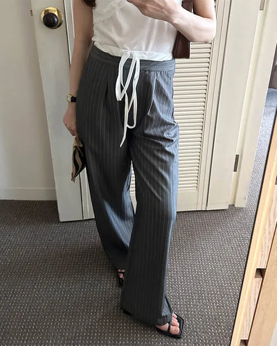 Layered pinstripe slacks