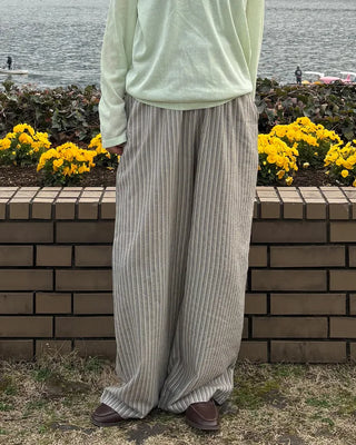 Striped Wrinkle Wide Easy Pants