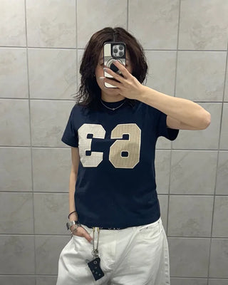 Checked numbering T-shirt