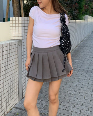 Shoulder shirring detail draped T-shirt