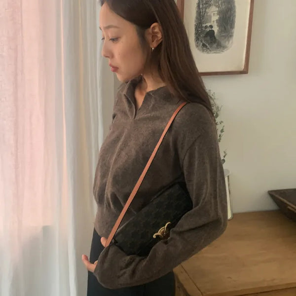 Cashmere Collar Long-Sleeve Knit
