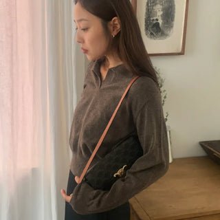 Cashmere Collar Long-Sleeve Knit
