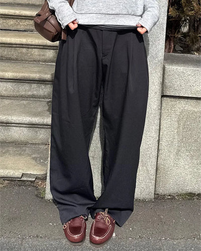 (Unisex) Two-pleat wide-leg slacks