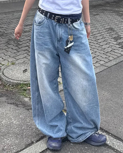 Washed balloon denim pants