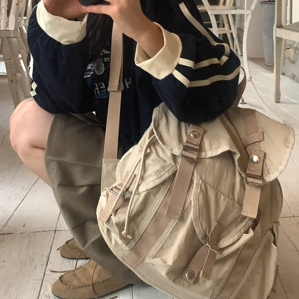 Double buckle pocket nylon backpack/rucksack