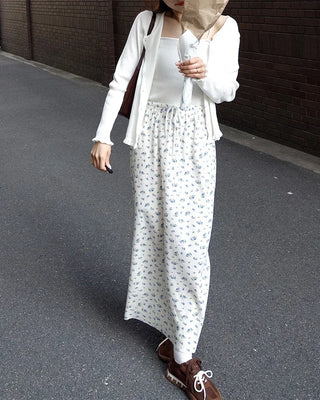 Flower Waist String Long Skirt