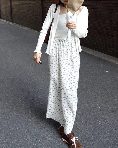 Flower Waist String Long Skirt